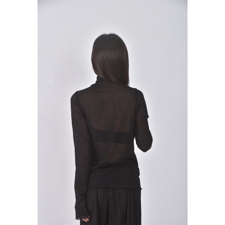 (S) 【智恩私服】質感紡紗木耳邊黑色長袖上衣二手衣, , large