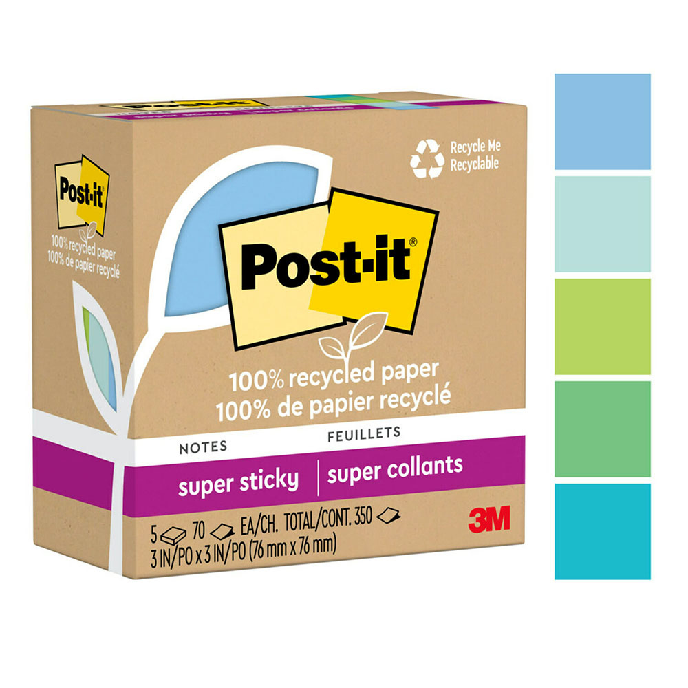 【3M】Post-it 利貼 狠黏 環保便條紙 76x76mm（70張 /本）混色5本 /盒 654R-5SST, , large
