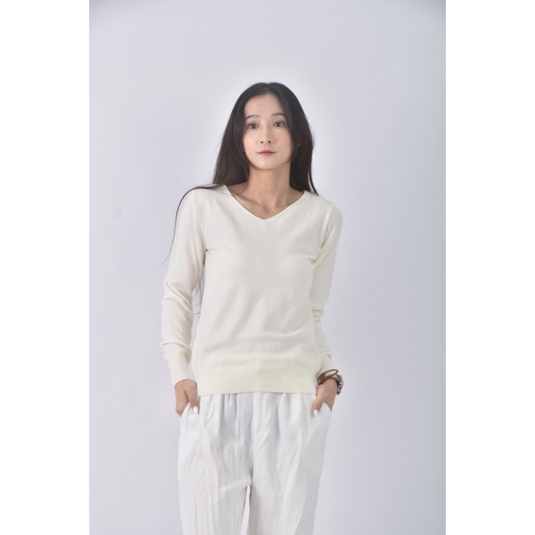(S) tout va bien質感V領杏色長袖上衣二手衣, , large