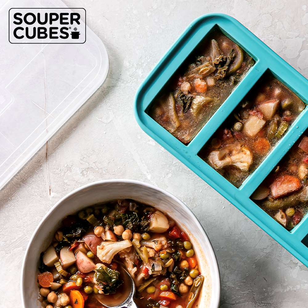 官方直營【Souper Cubes】多功能食品級矽膠保鮮盒4格_湖水綠(250ML/格), , large