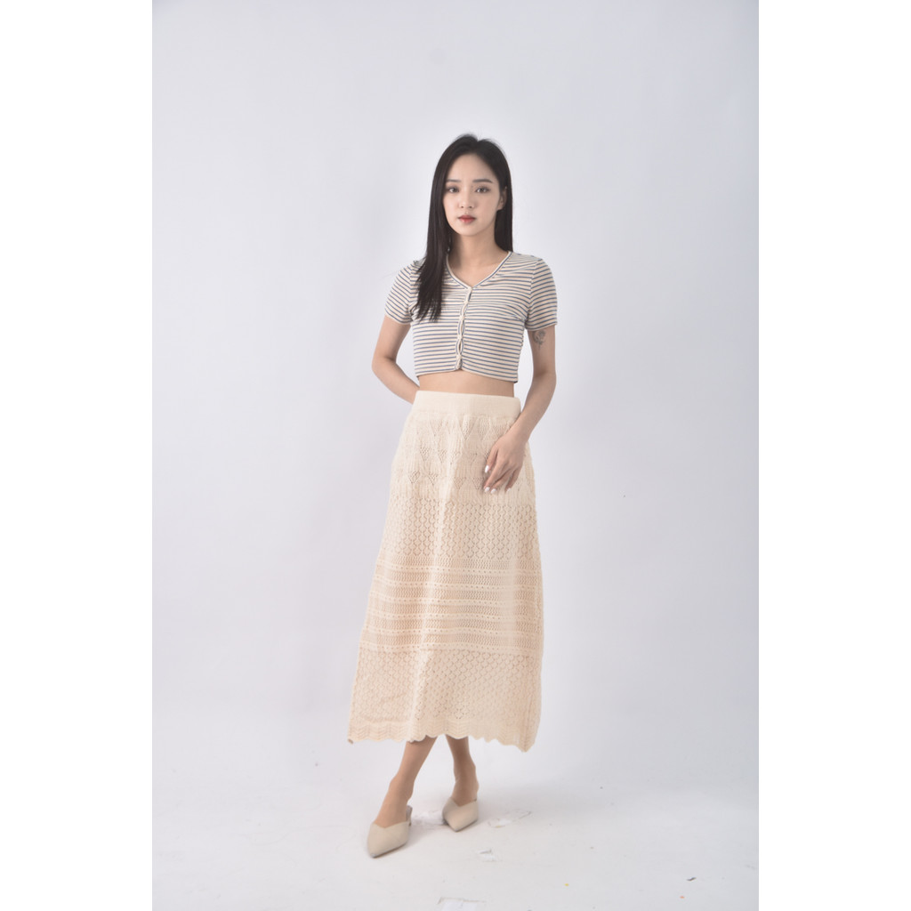 (L) 質感花紋杏色長裙二手衣, , large