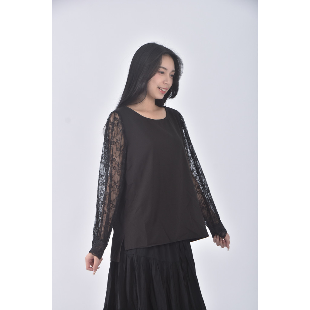 (M) easy zone質感圓領黑色長袖上衣二手衣, , large