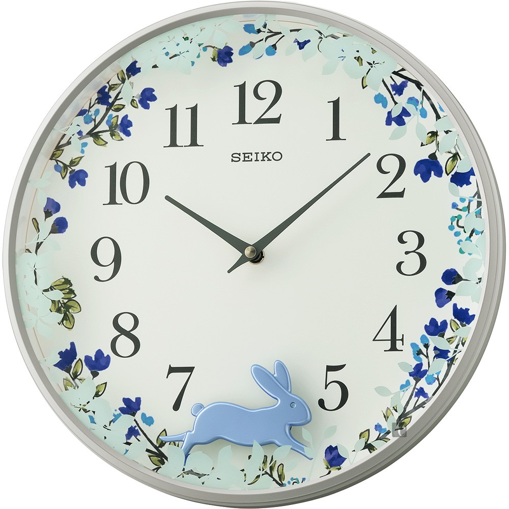SEIKO 精工 跳躍小兔掛鐘 時鐘-藍/33mm QXC238N, , large