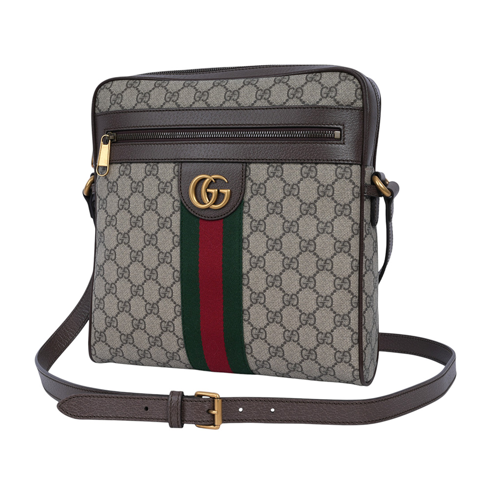 GUCCI Ophidia 綠紅織帶中款郵差包/斜背包/米色/烏木色, , large