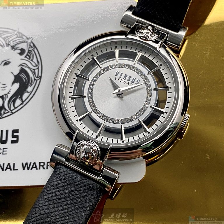 [星晴錶業]VERSUS VERSACE手錶,36mm,VV00017銀色錶面銀錶殼深黑色真皮皮革錶帶款, , large