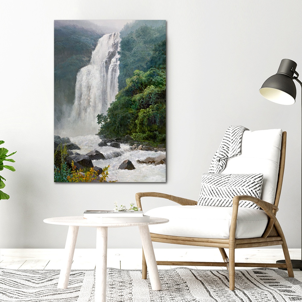 【御畫房】高山飛瀑 國家一級畫師手繪油畫60×90cm(VF-100), , large