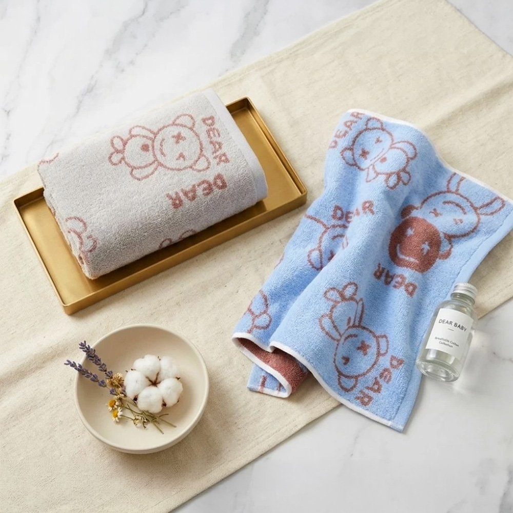 [Kaimei Cotton Industry] Randomly excellent pure cotton untwisted yarn absorbent children's towel/bath towel/face towel-Punk Bear, , large