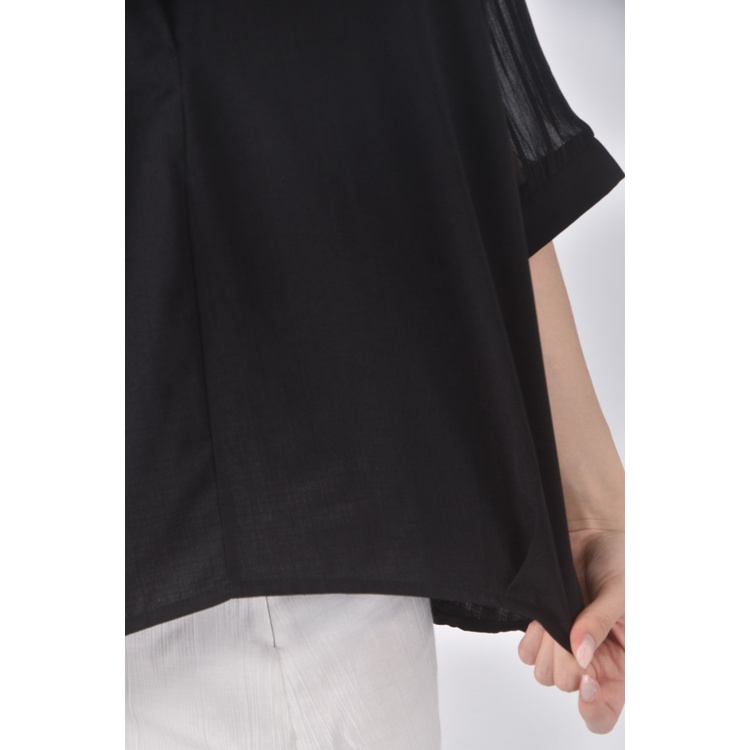 (XL) e h a n韓牌薄紗黑色短袖上衣二手衣, , large