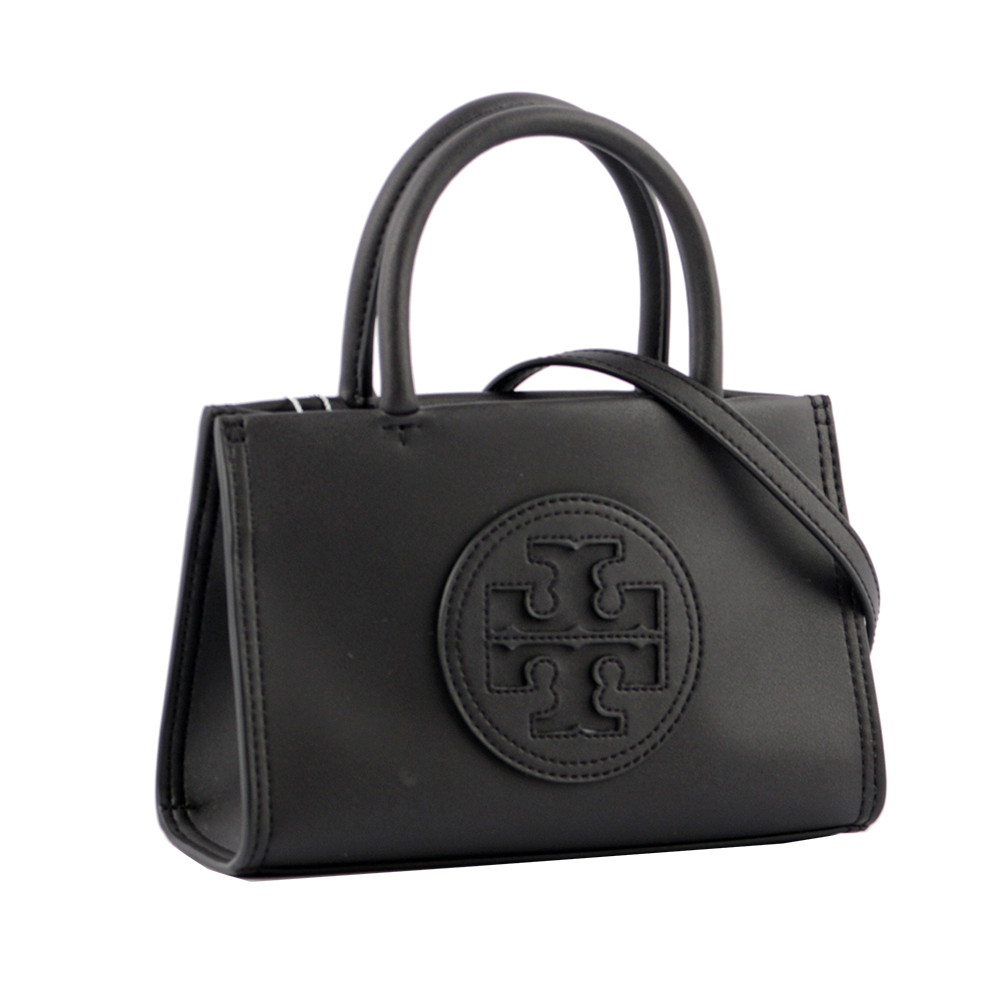 TORY BURCH Ella 圓形標誌牛皮迷你二用托特包/黑色, , large