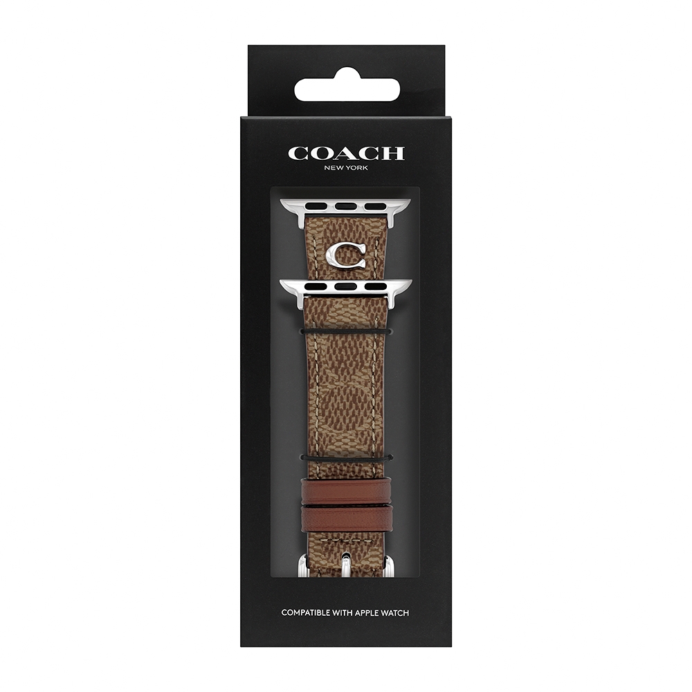 COACH Apple Watch 錶帶 38/40/41mm 適用 C字皮錶帶 - 咖啡色 (不含手錶)CO14700289, , large