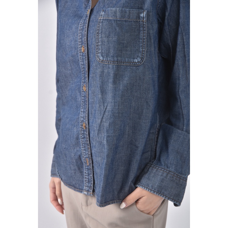 (S) uniqlo質感棉質純棉藍色長袖上衣二手衣, , large