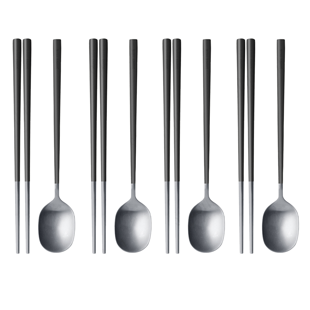 仙德曼露營316不鏽鋼餐具組-4套入(附收納袋)X1盒組-霧黑-1組