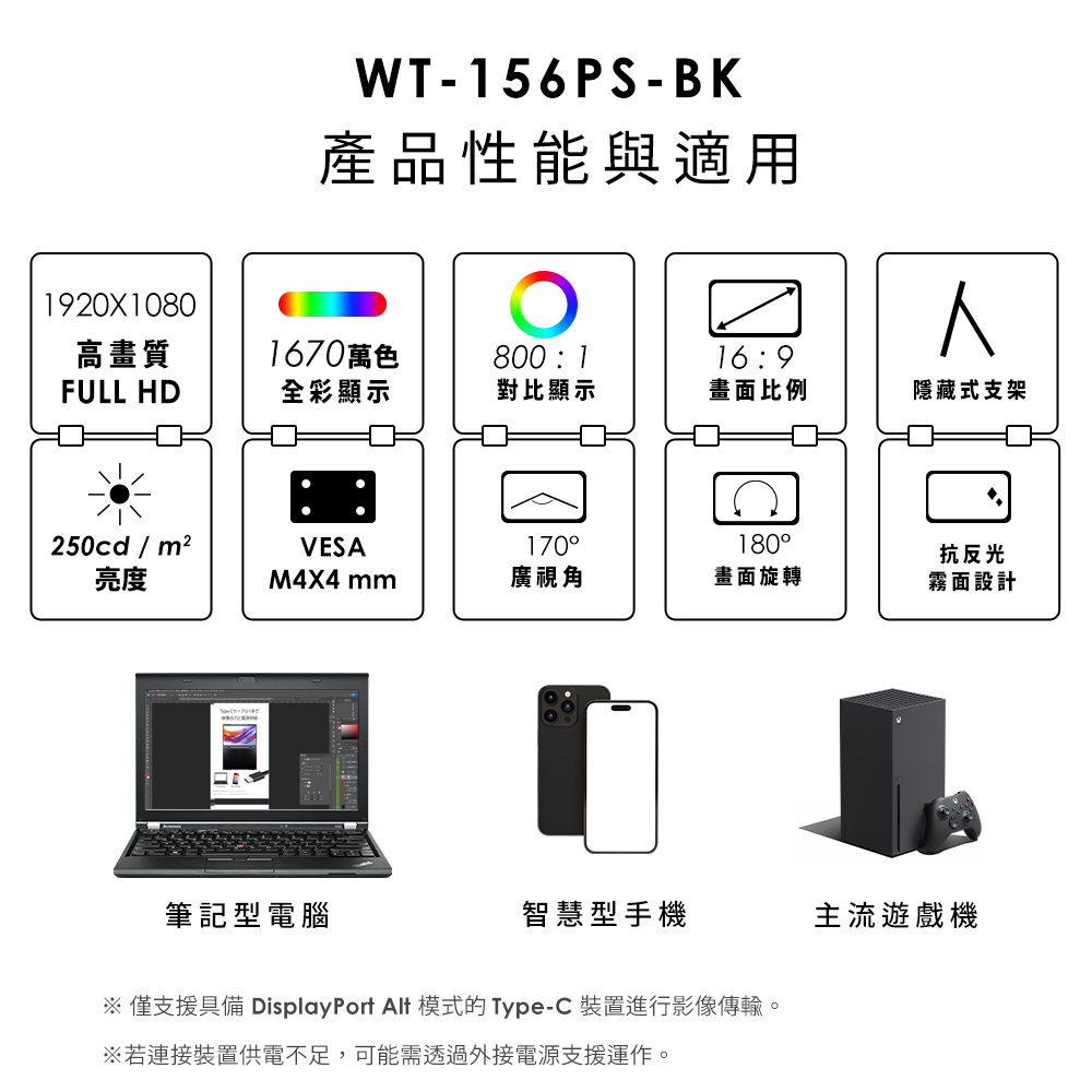贈螢幕清潔三件組【台陞科技】REAICE 日本Winten 15.6型IPS超薄廣視角可攜式雙屏螢幕 WT-156PS-BK, , large