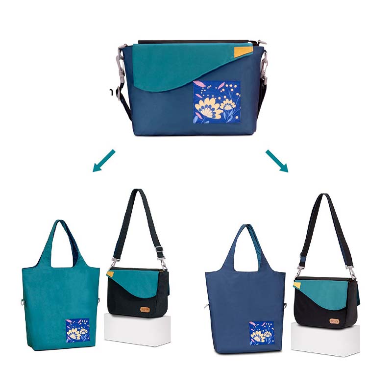 Eco-friendly Crossbody bag & tote bag Two-in-one, Reversible yoyo bag (Cerulean), , large