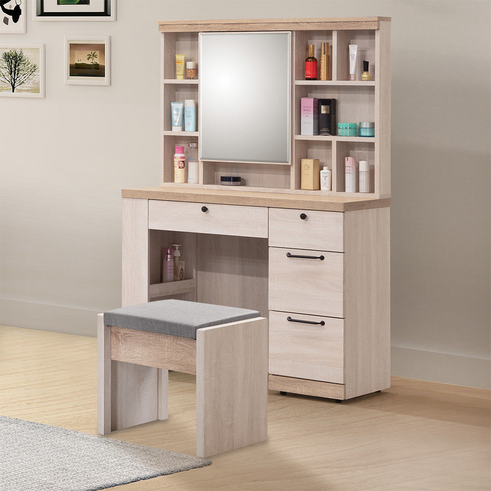 【Homelike】喜家居3尺化妝桌椅組(梧桐拼色)(2233), , large