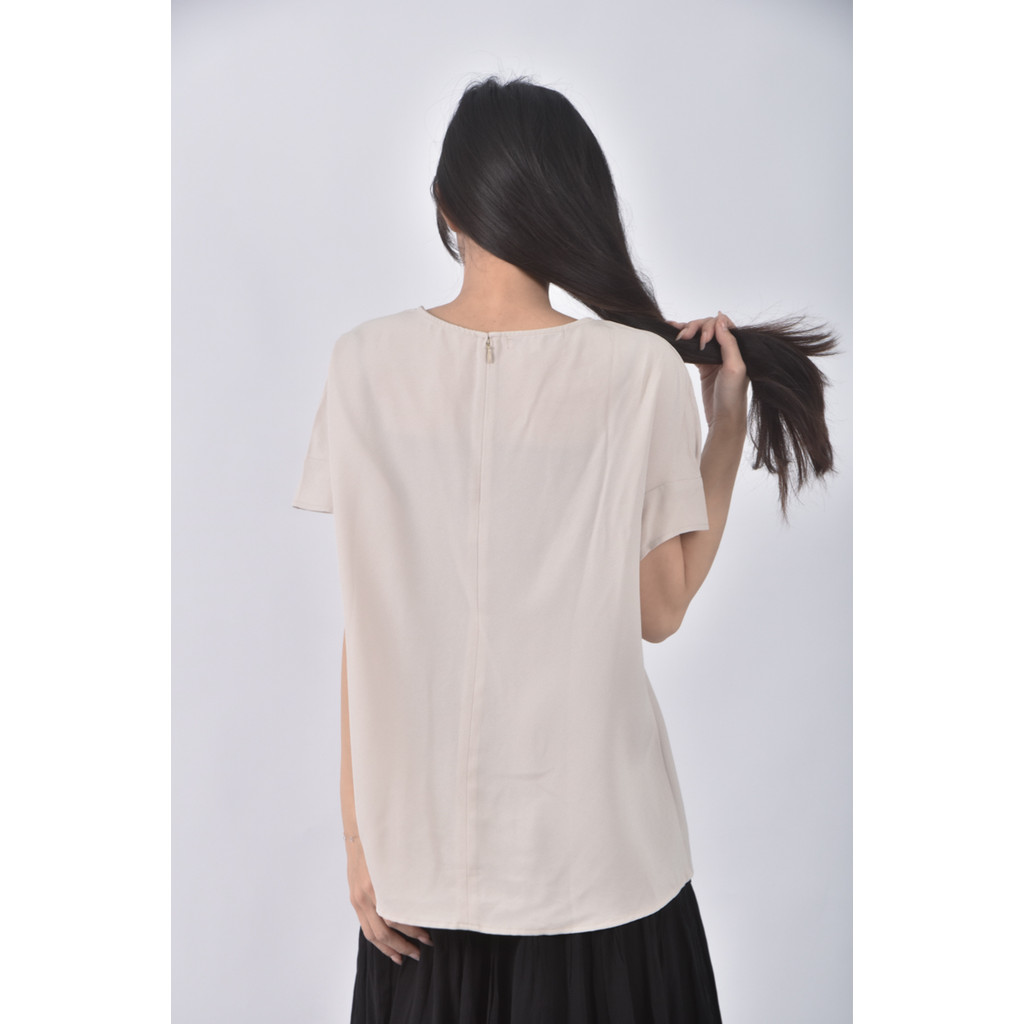 (L) single noble圓領杏色短袖上衣二手衣, , large