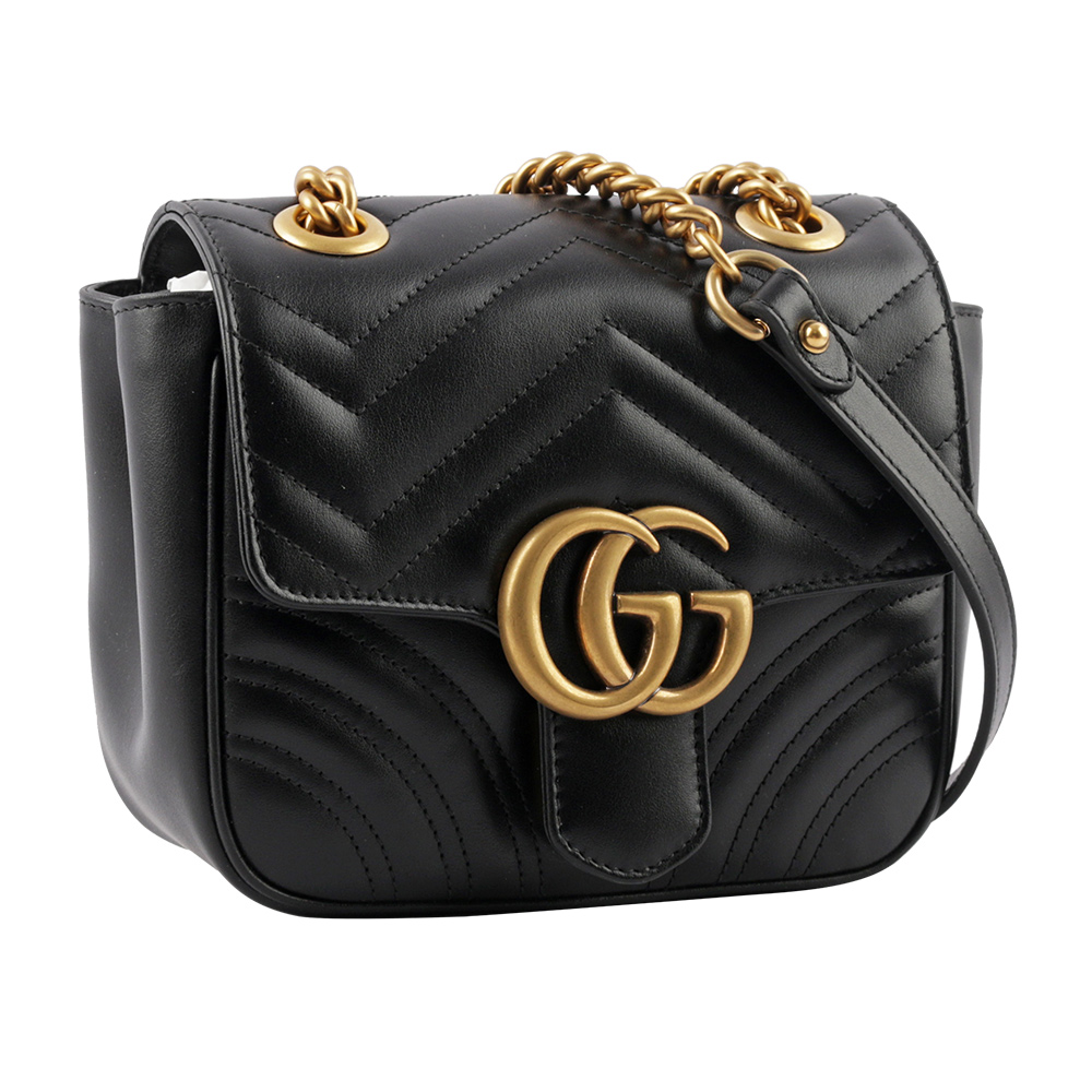 GUCCI GG Marmont 縫線迷你方胖斜背包/黑色, , large
