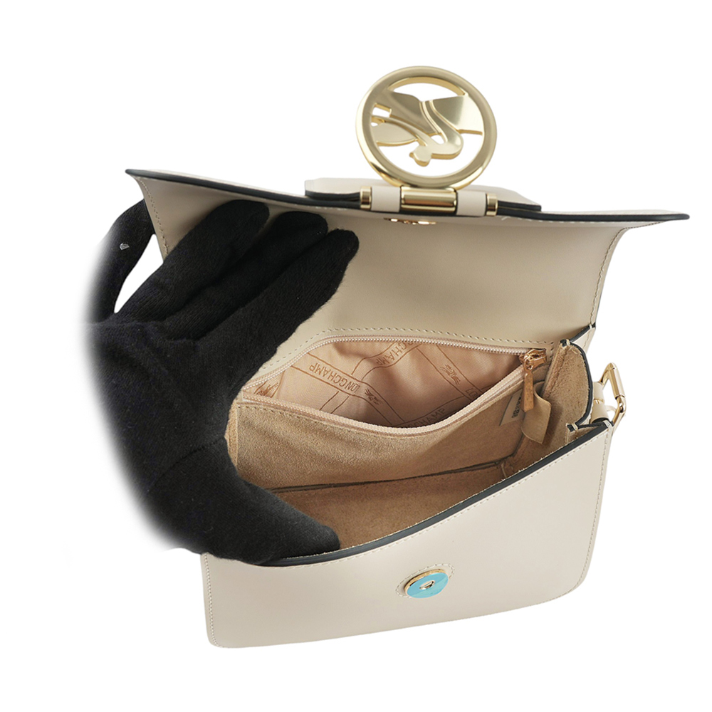 LONGCHAMP S號 BOX-TROT 滑面小牛皮翻蓋斜背包/白紙色, , large