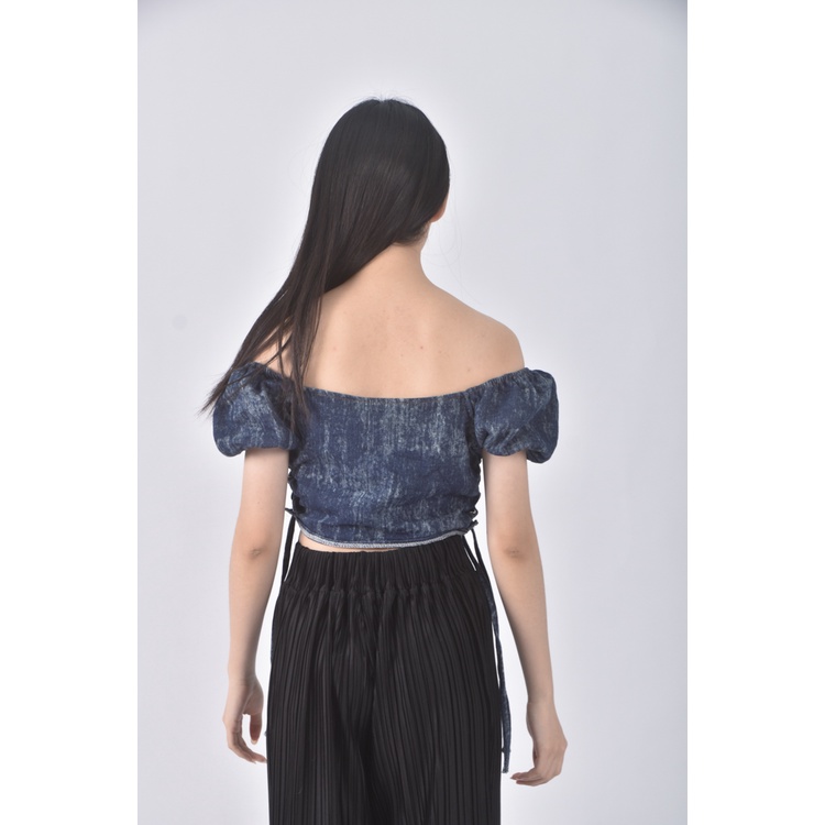 (S) jws丹寧牛仔質感藍色短袖上衣二手衣, , large