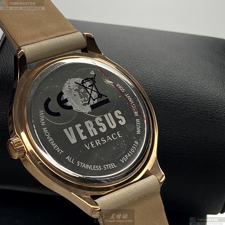 [星晴錶業]VERSUS VERSACE手錶,40mm,VV00278粉金錶面玫瑰金錶殼米白真皮皮革錶帶款, , large