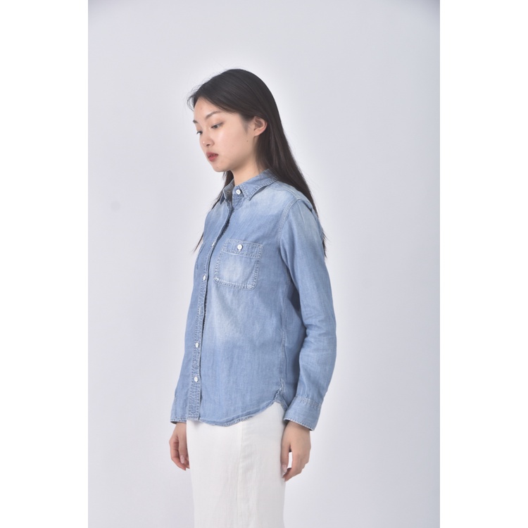 (S) uniqlo質感丹寧牛仔棉質純棉藍色長袖上衣二手衣, , large