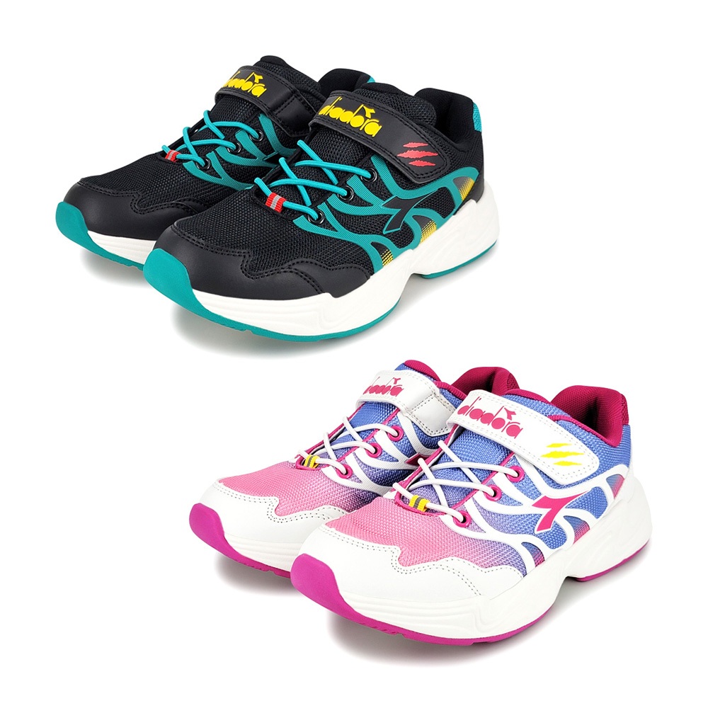 DIADORA迪亞多那 兒童潮流運動鞋 童運動鞋 童鞋 時尚 漸層 寬楦 輕量 透氣 吸震 足弓支撐 止滑 黑 白桃, , large
