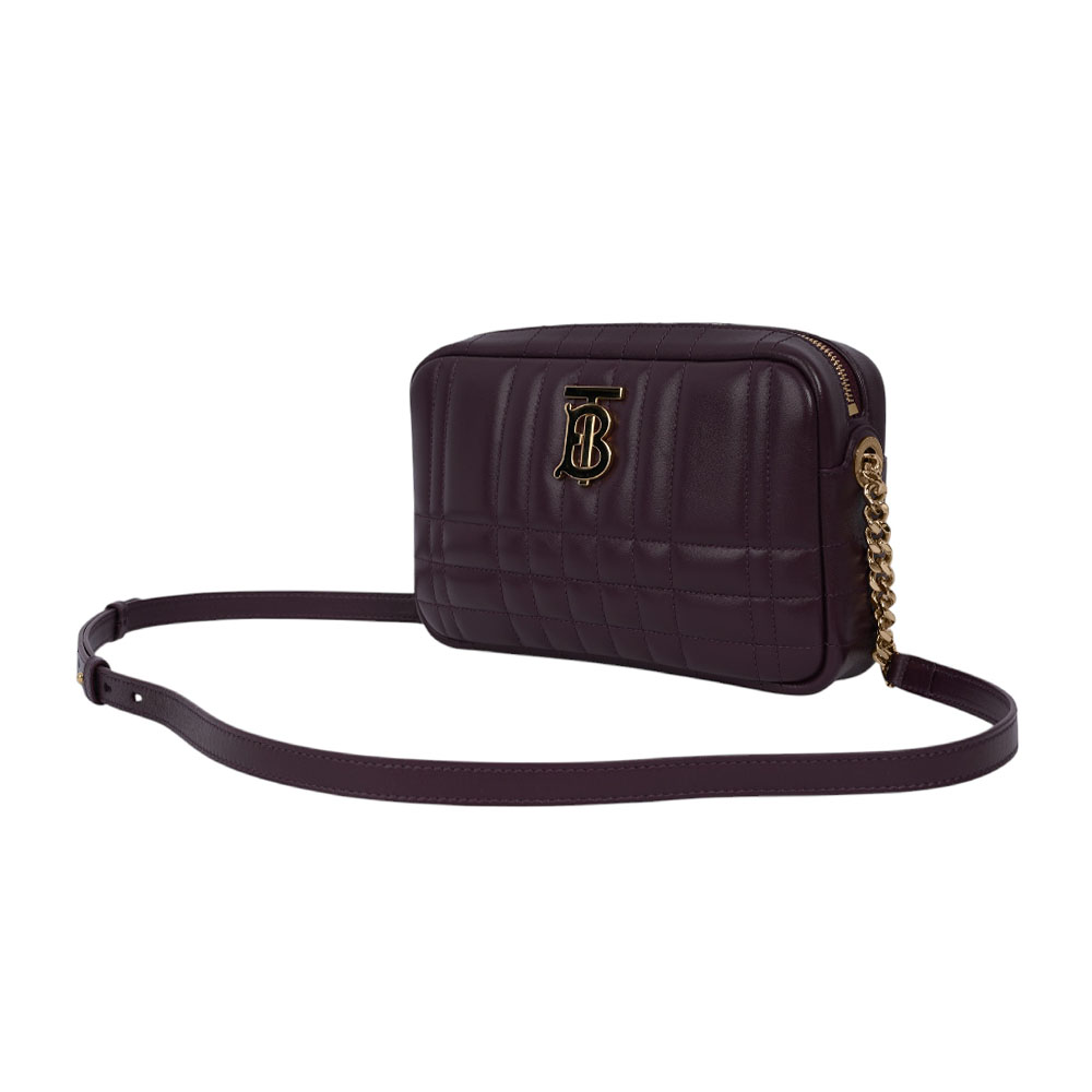 BURBERRY Lola 縫線小羊皮小款相機包/深紫色, , large