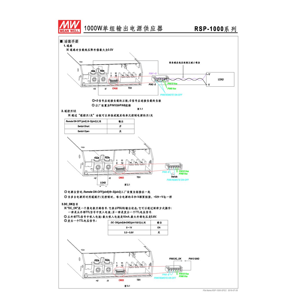 明緯 1000W單組輸出電源供應器(RSP-1000-12), , large