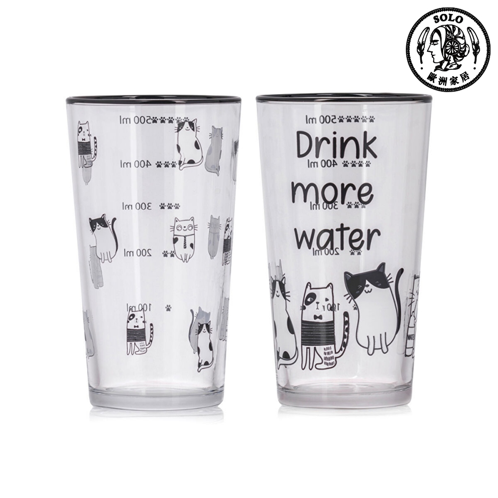 【SOLO Vintage】LCW Home 570ml Drink More Water Cute Cat Glass Cup Set Made in Turkey, , large