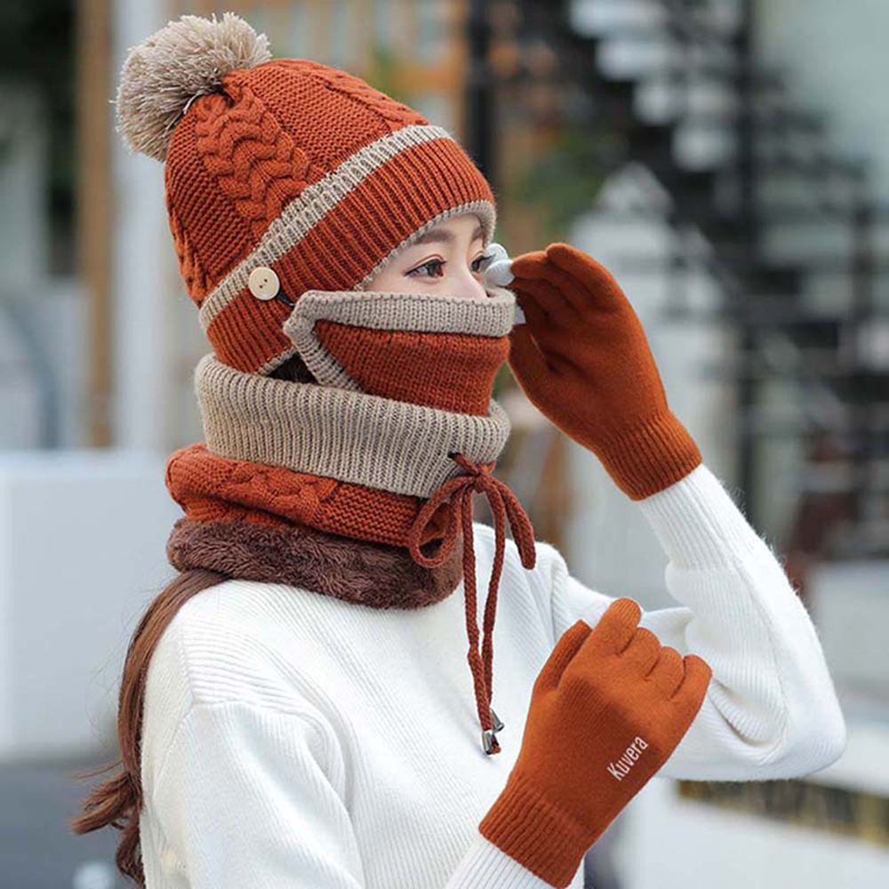Fleece-Lined Beanie Set – 4 Pcs, , large