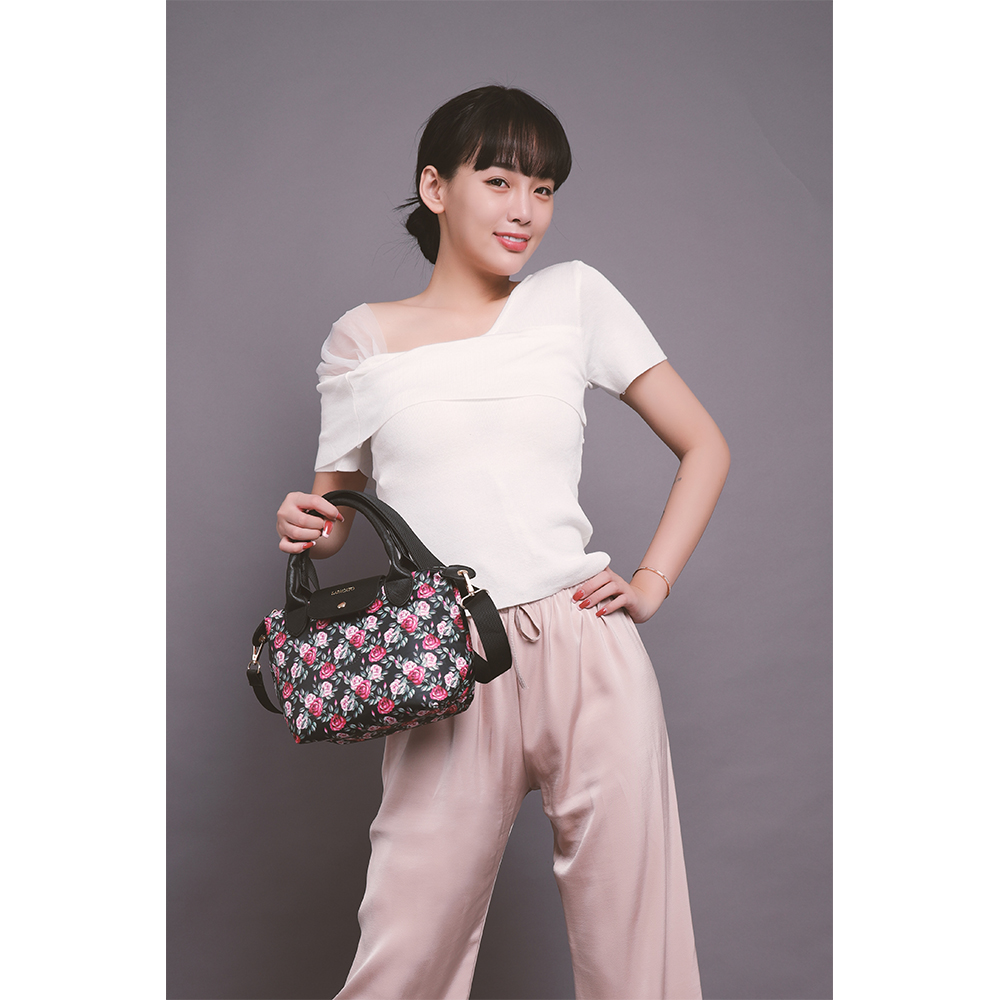 【lapagayo】典雅玫瑰尼龍手提包-PI-06399A-3-09黑色, , large