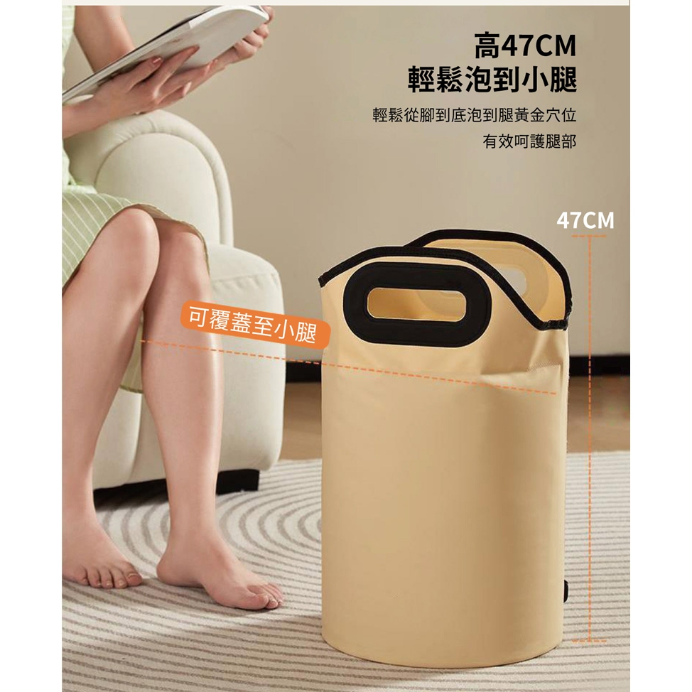 【APEX】便攜式折疊足浴泡腳桶 排水閥款 米黃色, , large