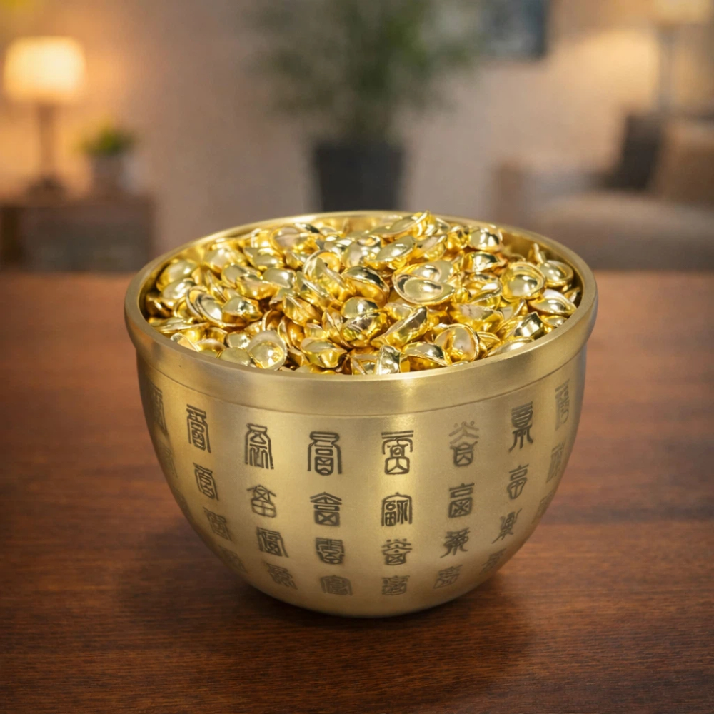 【A&R】招財轉運 百福納財黃銅聚寶盆附小元寶擺飾, , large