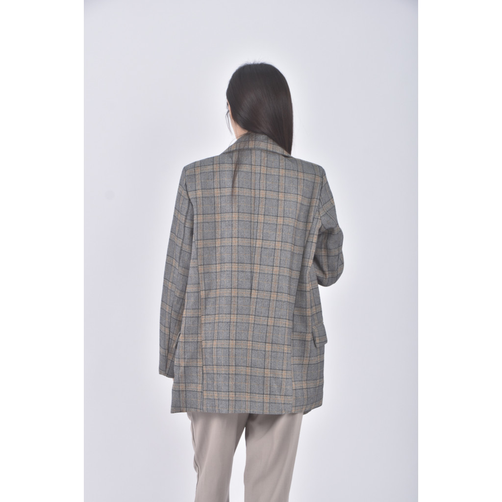 (S) 質感西裝格紋灰色外套二手衣, , large