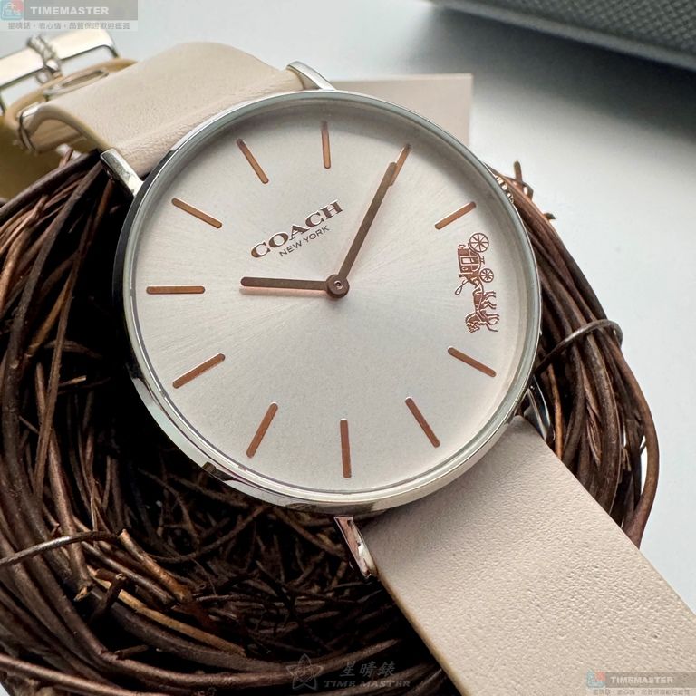 [星晴錶業]COACH手錶,36mm,CH00249銀白色錶面銀錶殼白真皮皮革錶帶款, , large