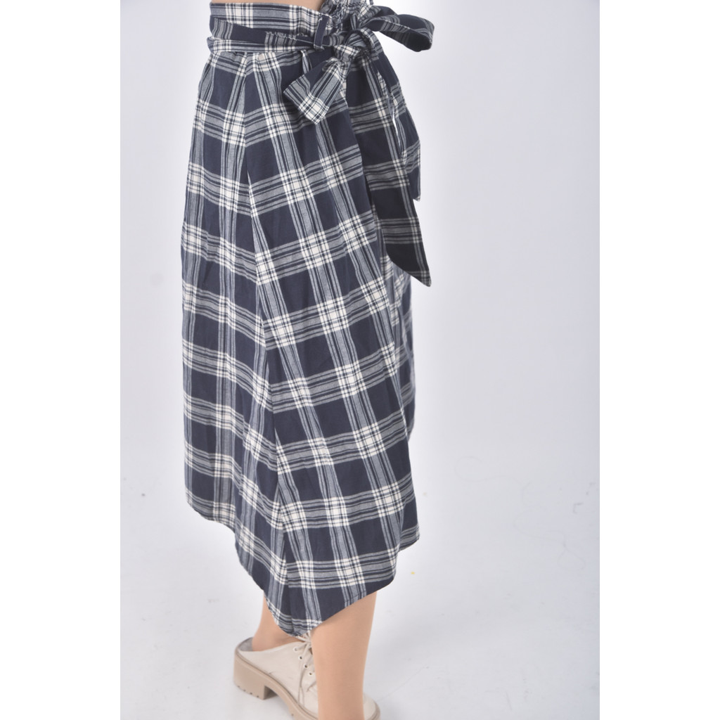 (L) 質感棉質格紋藍色長裙二手衣, , large