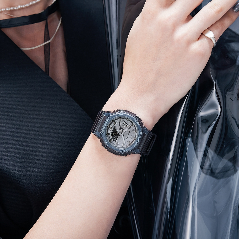 CASIO 卡西歐 G-SHOCK 八角 半透明雙顯手錶-透黑 GMA-S2100SK-1A, , large