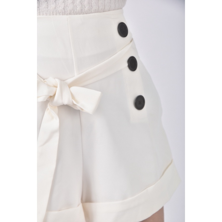(L) 高腰質感白色綁帶短褲二手衣, , large