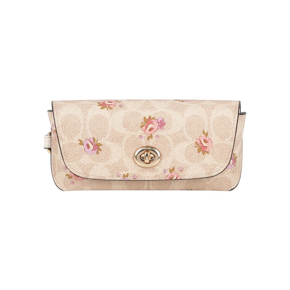 COACH CC Logo 花卉圖案附提把萬用包/眼鏡收納包(沙色), , large