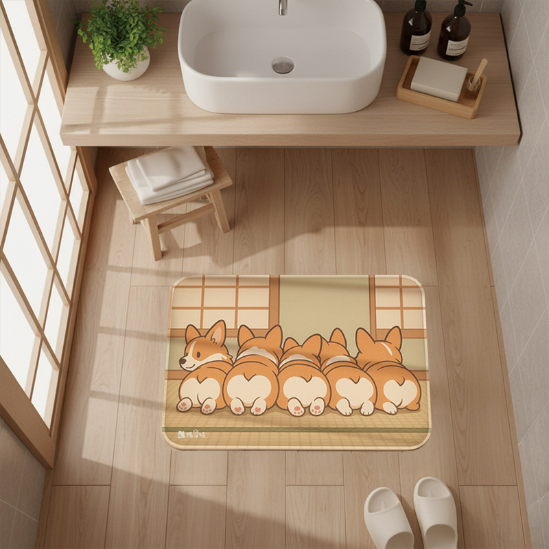 【怪獸】瑪思特 軟式珪藻土吸水地墊 萌犬系列 (60x40cm) - 屁屁柯基, , large