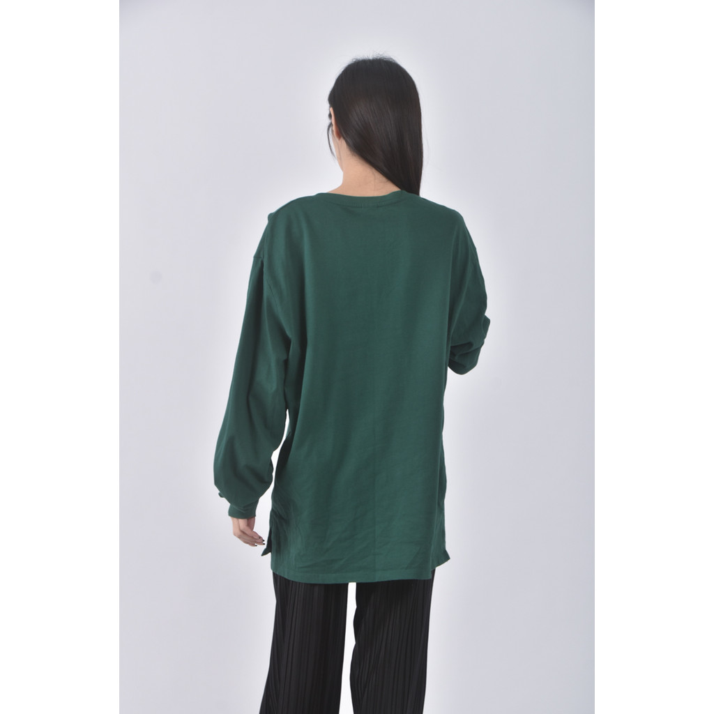 (L) net質感棉質純棉綠色長袖上衣二手衣, , large