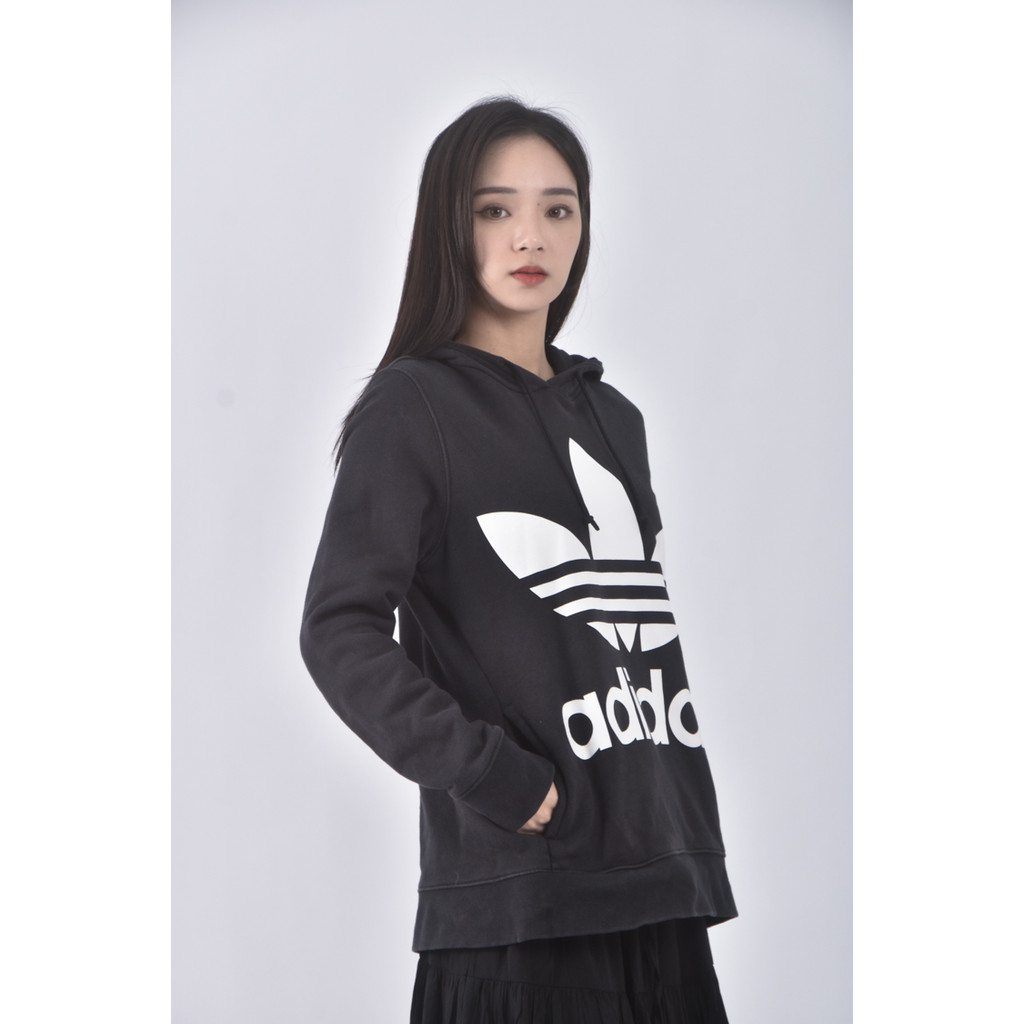 (L) adidas棉質純棉帽T黑色長袖上衣二手衣, , large