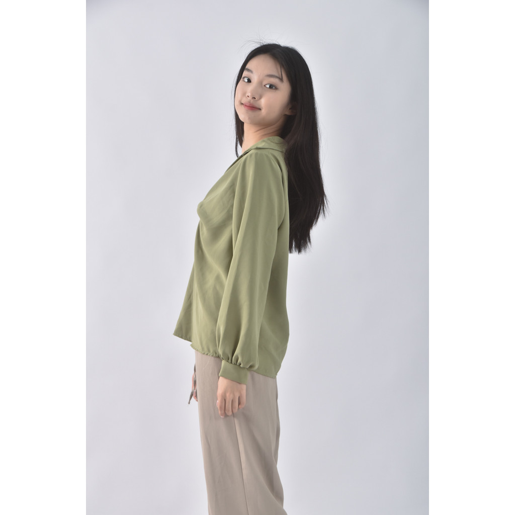 (M) miss hong韓牌翻領綠色長袖上衣二手衣, , large