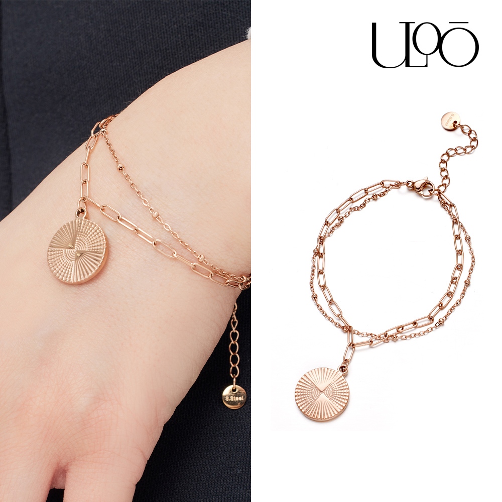 ULOO Glimmer 圓形設計圖騰手鍊-玫瑰金 UB2000230, , large