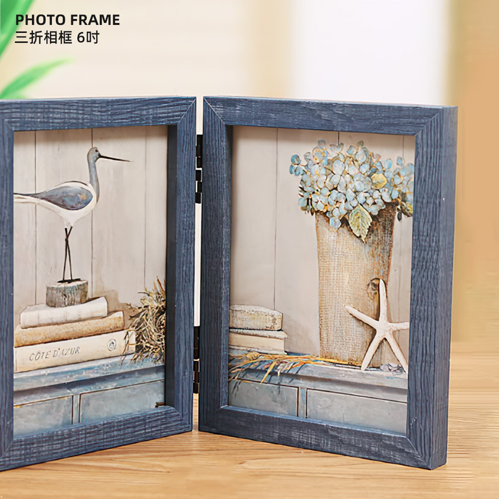 【上手家居】三折相框 6吋 6吋原木色(透明相框/展示框/木質相框/多格相框/玻璃相框), , large