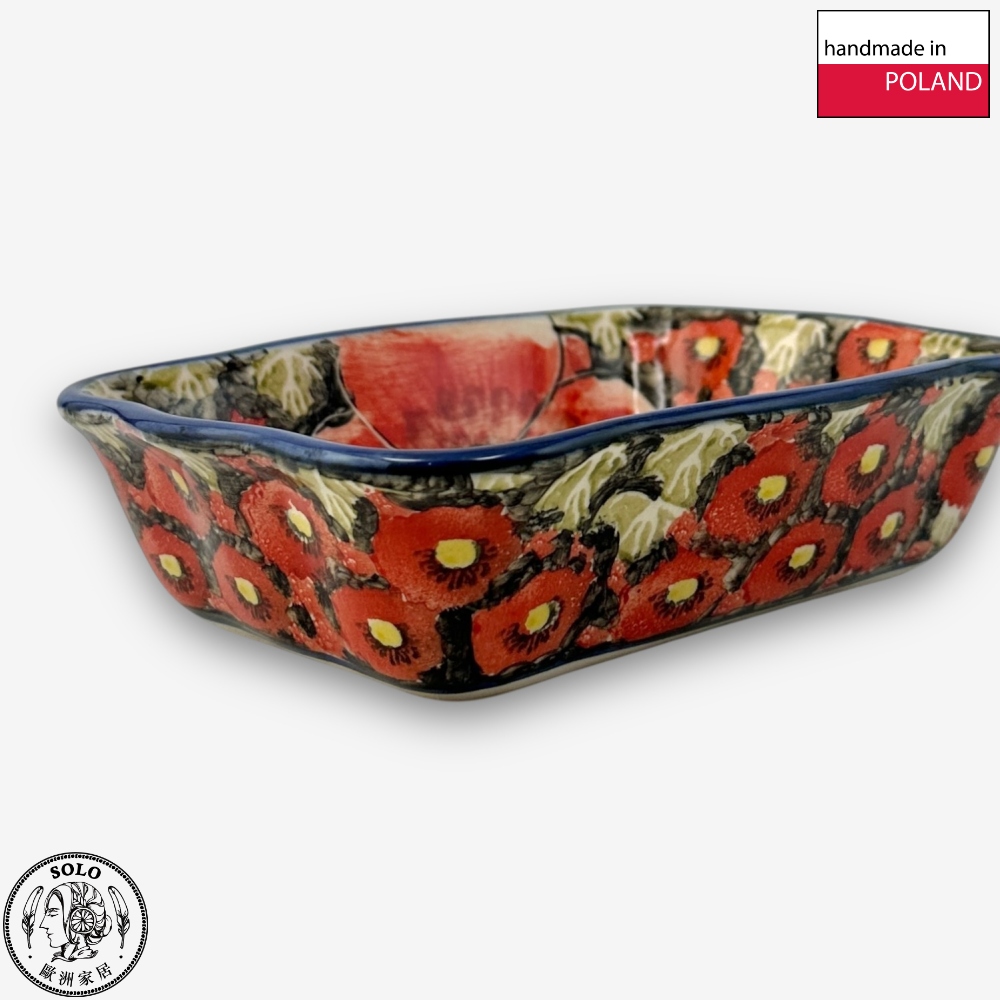 【SOLO Vintage】Cerraf Polish Pottery 18.5cm Baking Pan Dish Crimson Sunset Floral Whisper Series Made in Poland, , large