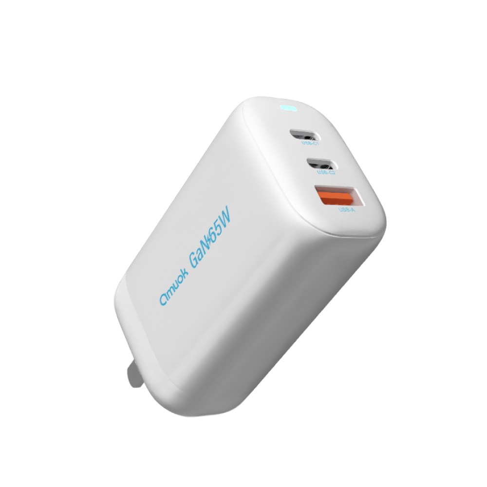 【amuok】65W GaN 氮化鎵快充充電器-白色(三孔充電器 快充頭 充電頭 旅充頭), , large