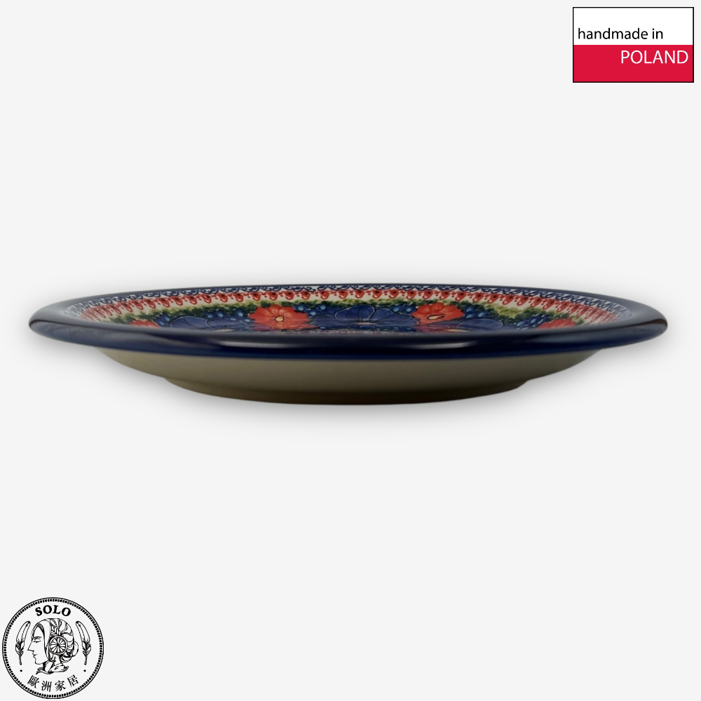【SOLO Vintage】Cerraf Polish Pottery 26cm Dinner Plate Red and Blue Blossoming Elegance Series Made in Poland, , large