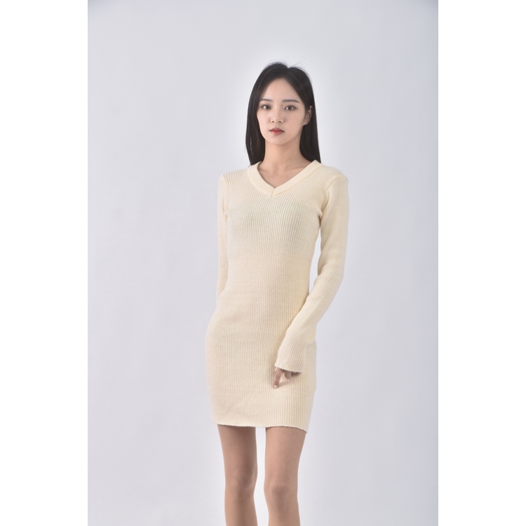 (S) 質感V領黃色洋裝二手衣, , large