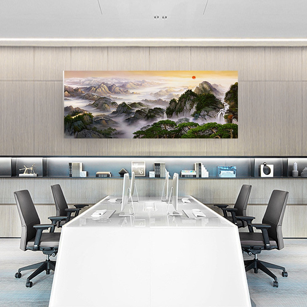 【御畫房】黃山雲海 國家一級畫師手繪油畫60×120cm(VF-33), , large